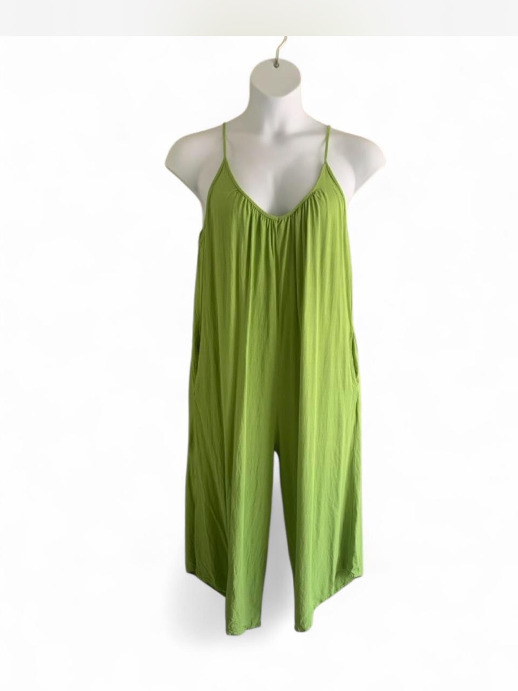 WideLegged Lime Green Spaghetti Strap Jumpsuit